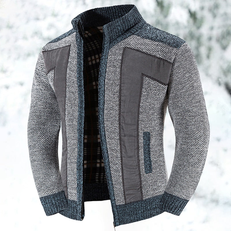 Light Gray suede Panel Zip Up Cardigan for Men