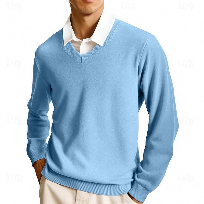 Light Blue lightweight V Neck Sweater for Men