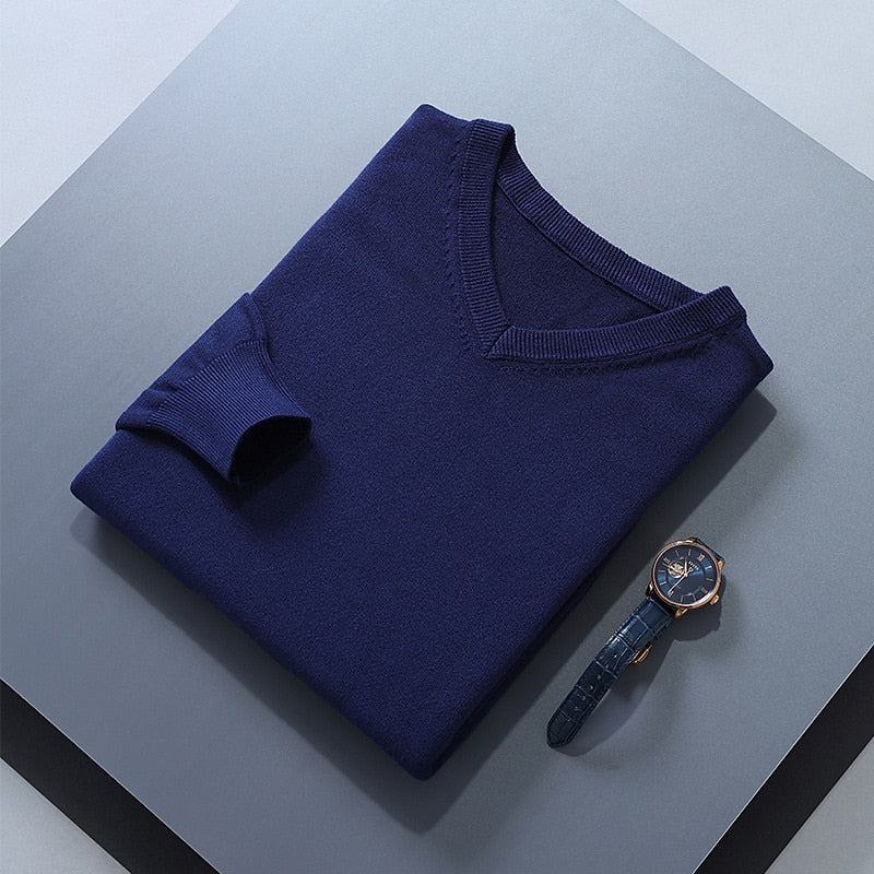 Navy soft Brushed V Neck Sweater for Men
