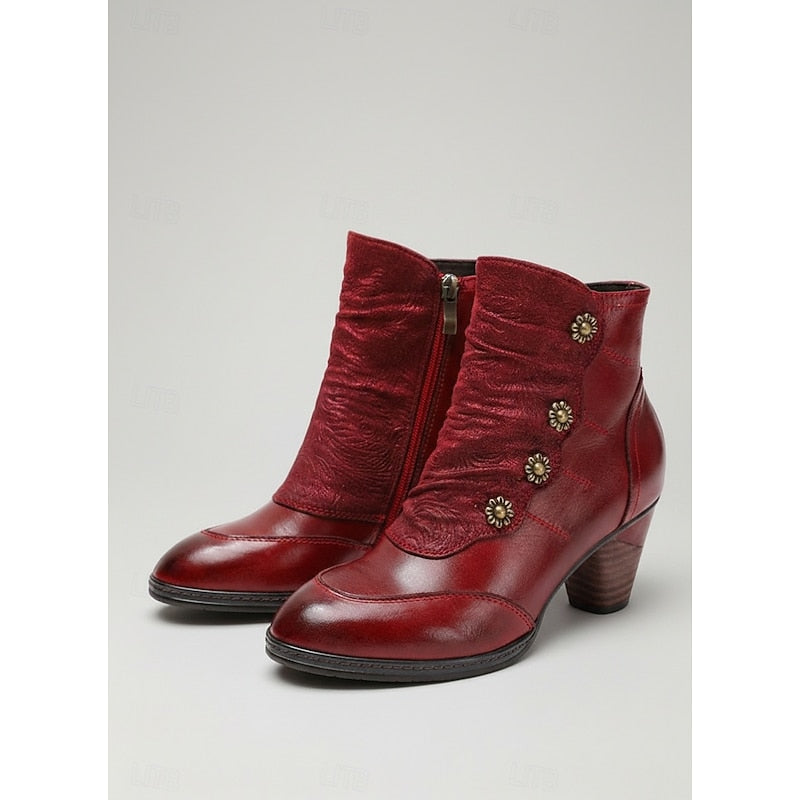 Womens ankle boots in Burgundy, pair, front view