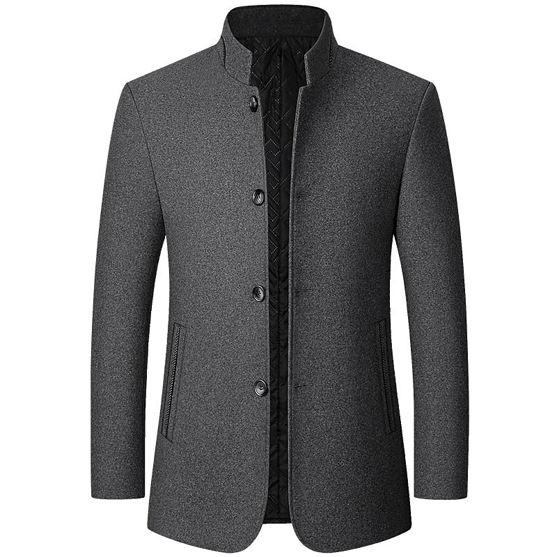 Gray mandarin Collar Jacket for Men with Button Front