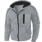 Mens zip up hoodie in Gray with black piping and zip chest pocket