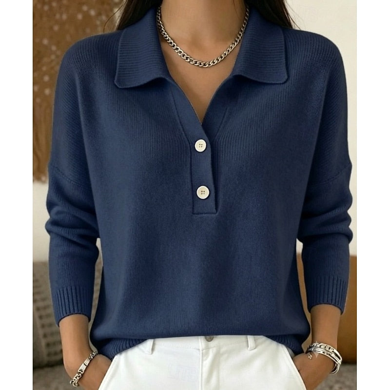 Womens polo sweater in Navy, front view