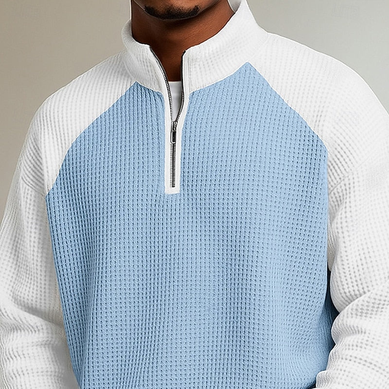 Waffle Knit Quarter Zip for Men, view 3