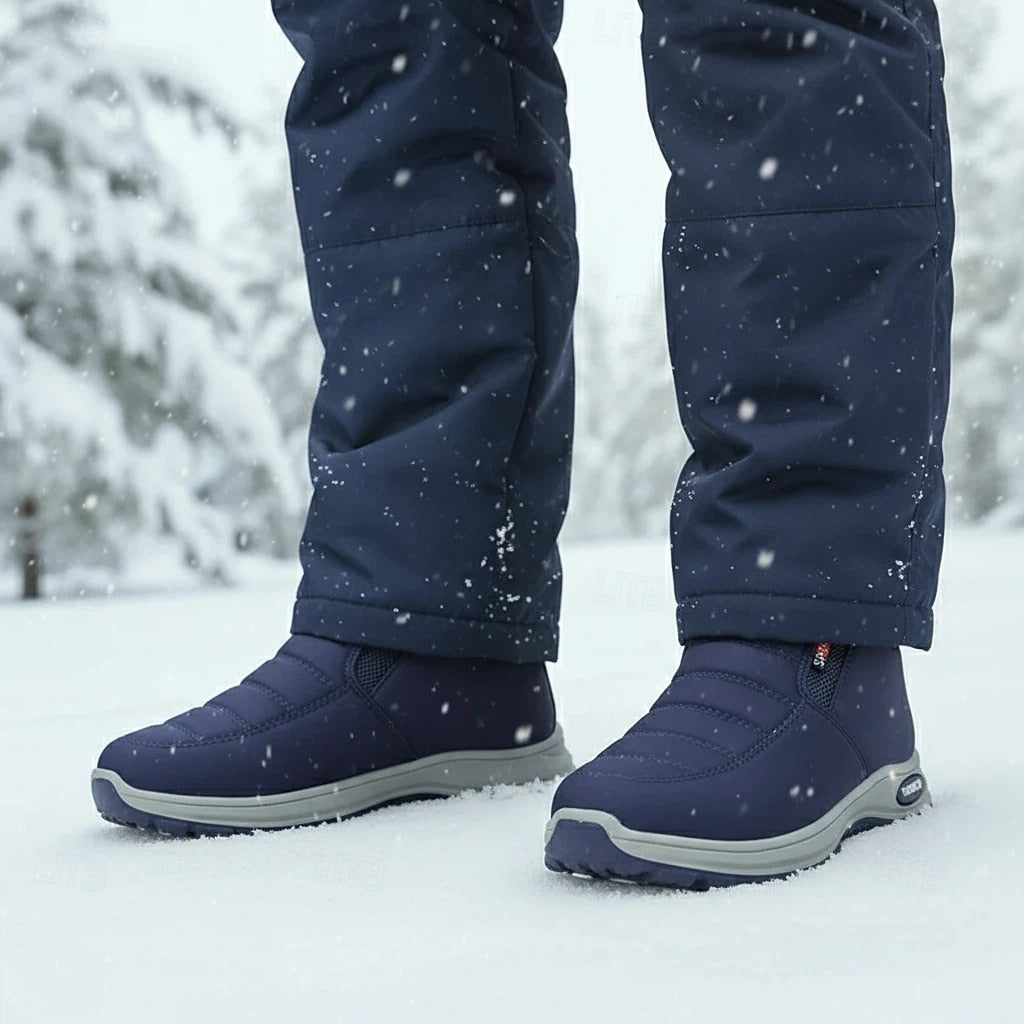 Quilted Snow Boots for Men with Faux Fur Collar
