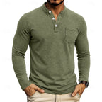 Chest Pocket Henley Shirt for Men in Olive