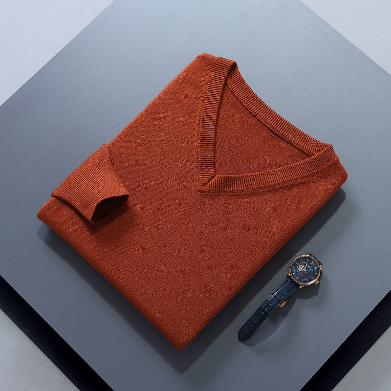 Orange soft Brushed V Neck Sweater for Men