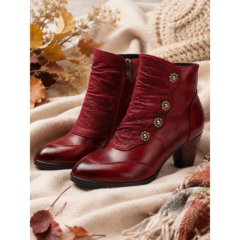 Womens ankle boots in Burgundy, pair on a knit throw
