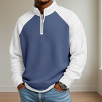 Waffle Knit Quarter Zip for Men in Navy