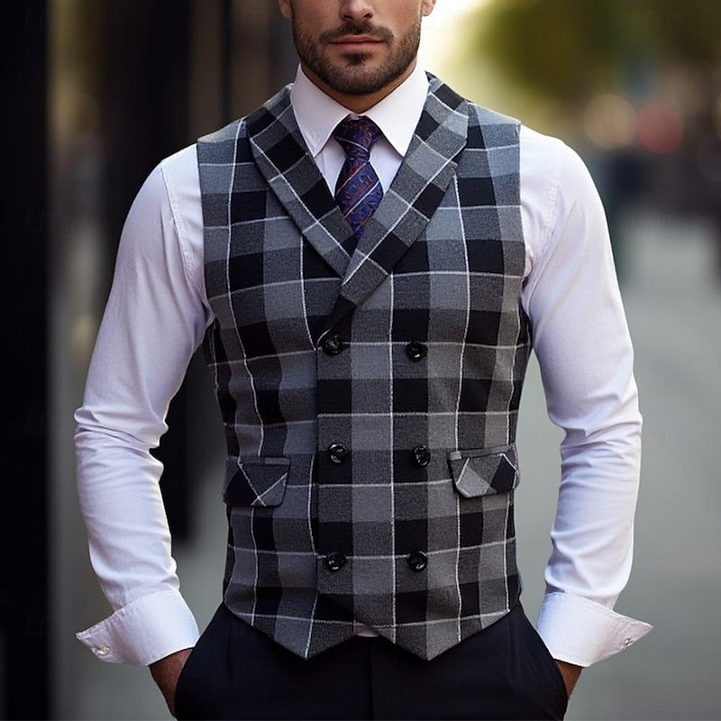 Gray plaid Dress Vest for Men