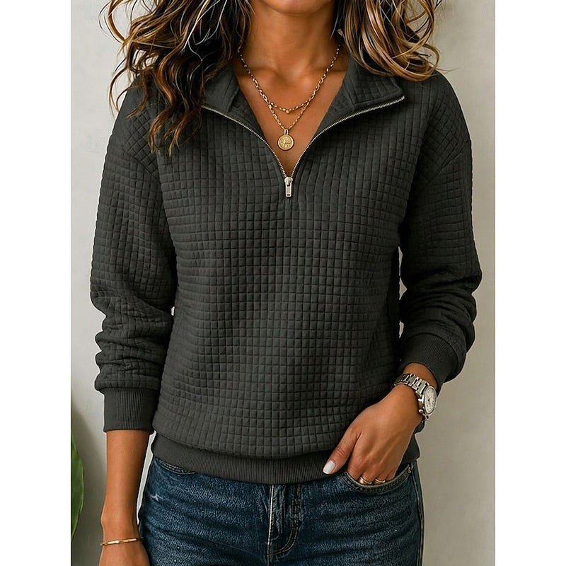 Womens quarter zip pullover in Black, front view