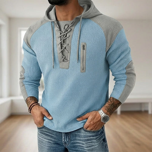 Color Block Hoodie for Men in Light Blue