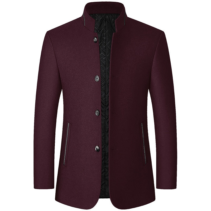 Wine mandarin Collar Jacket for Men with Button Front