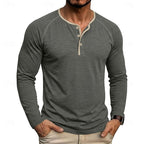 Mens henley shirt in Dark Gray, worn on model